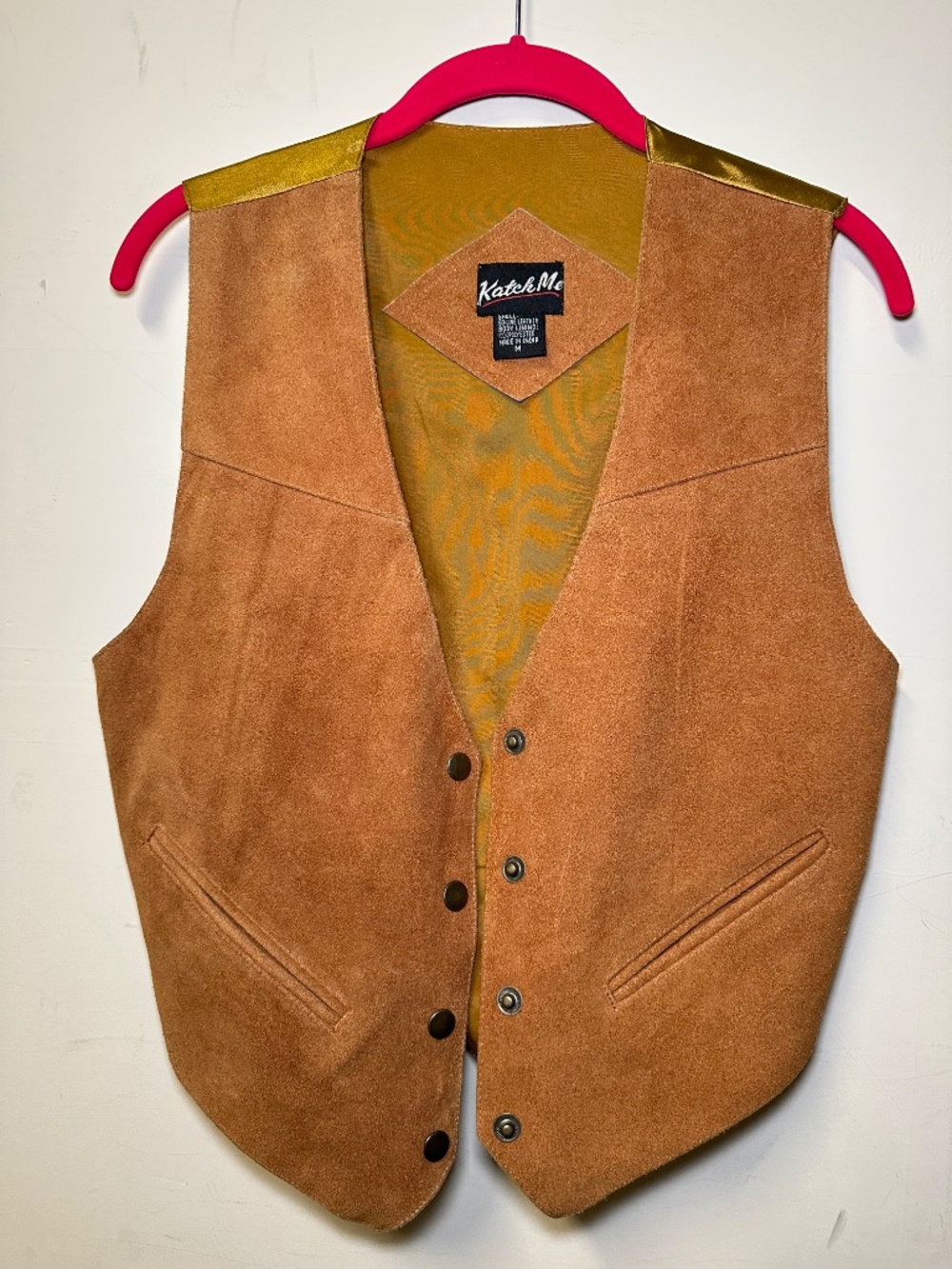 Vintage Tan Leather and Gold Western Style Suede Vest by Katch Me Size Medium - Picture 5 of 12